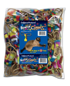 Bulk bag of 100 Bowtie Chasers cat toys.